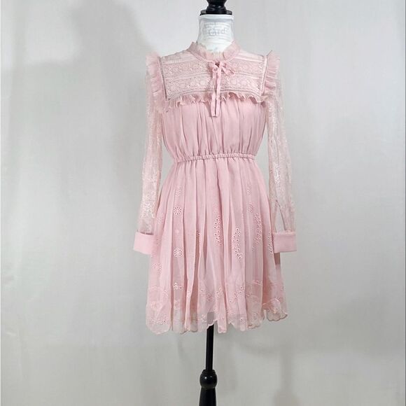 SELF-PORTRAIT Broderie Chiffon Mini Dress size 6 - Picture 5 of 13